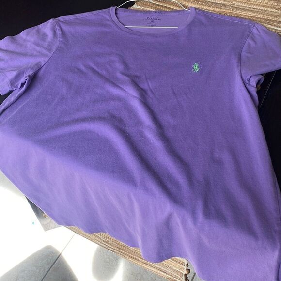 EUC distressed design RL Polo lavender tee with green pony size M custom fit - Picture 1 of 4